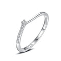 Dainty 925 Sterling Silver V Shape Women Simple Micro Inlay CZ Diamond Thin Stacked Finger Ring