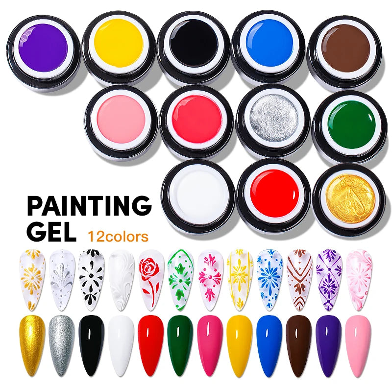 JTING High Pigment 12colors 5g Painting Gel Nail Polish OEM Nail Art Gel Paint Uv Gel Polish for Customize with Cheap Price
