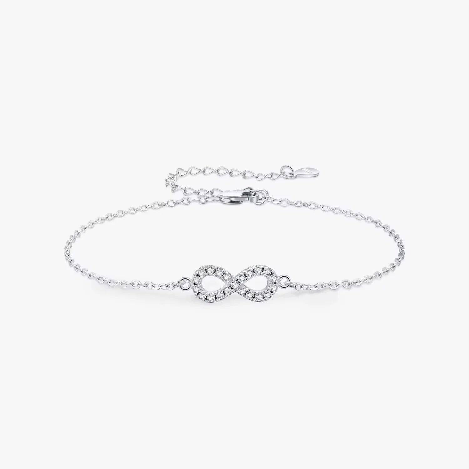 925 Sterling Silver Crystal Diamond Bracelet Figure 8 Infinity Ankle  Chain Adjustable Heart Charm Bracelet