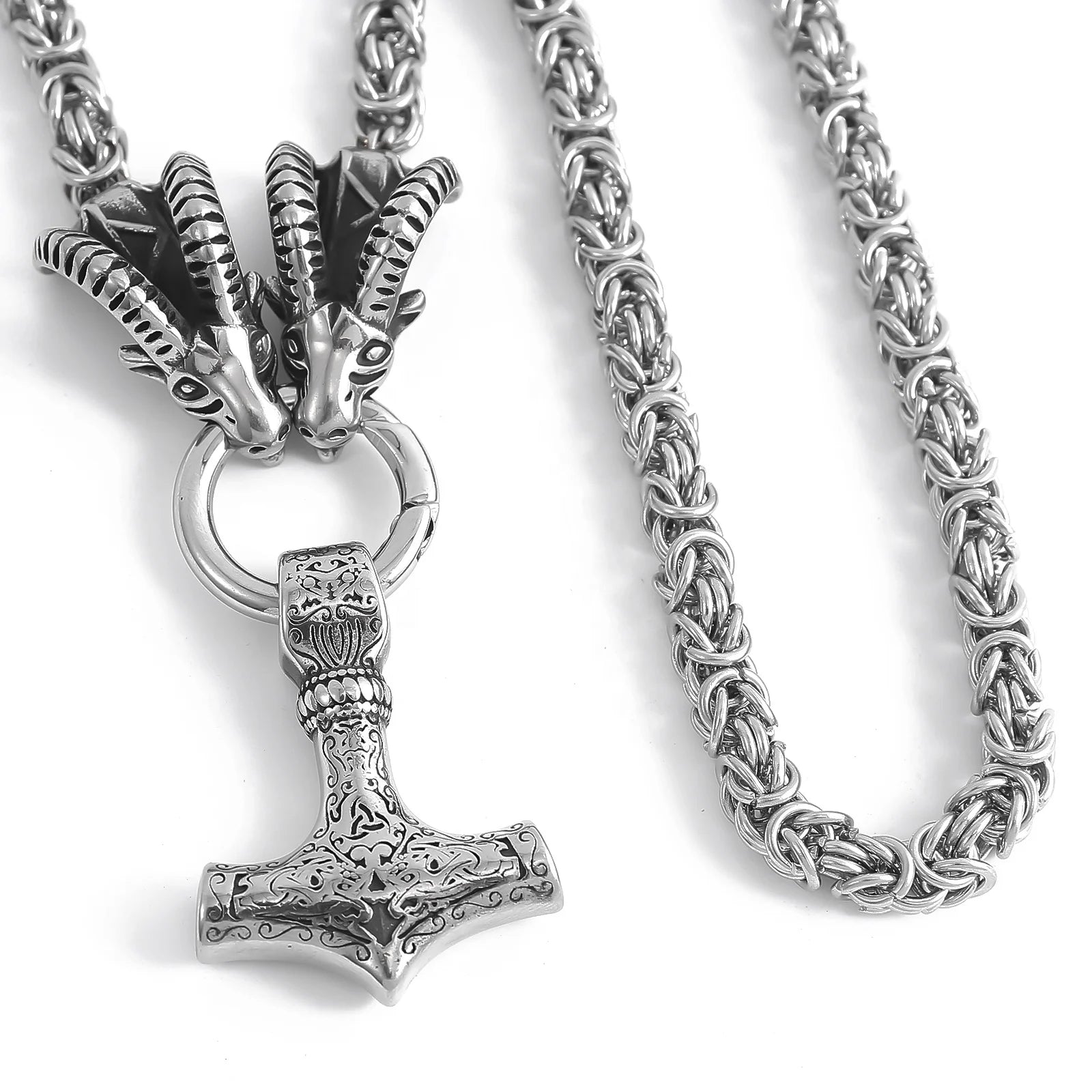 Viking Souvenir Stainless Steel King Chain Viking Necklace Men's Norse Thor Hammer Necklace Viking Jewelry