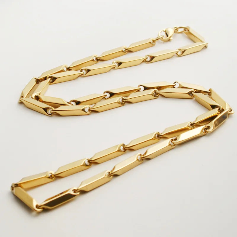 BINSHUO Wholesale Custom Chain Necklace Stainless Steel Jewelry 18K Gold Plated 3mm Diamond Shaped Men Melon Seed Chain Necklace