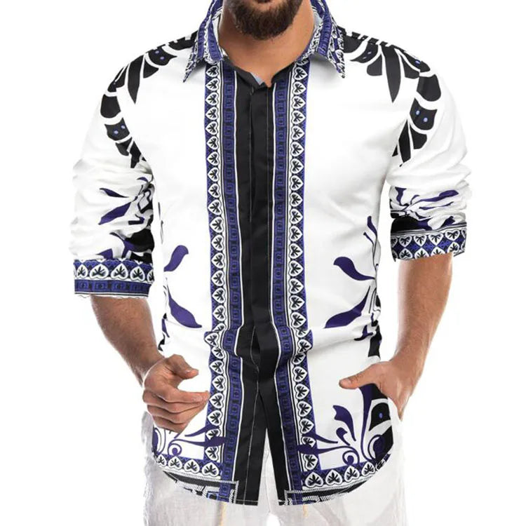 Spring Men Shirts Casual 3D Digital Printing Short Sleeve Male Dress Shirts Turn-down Collar Men Social Party Tops