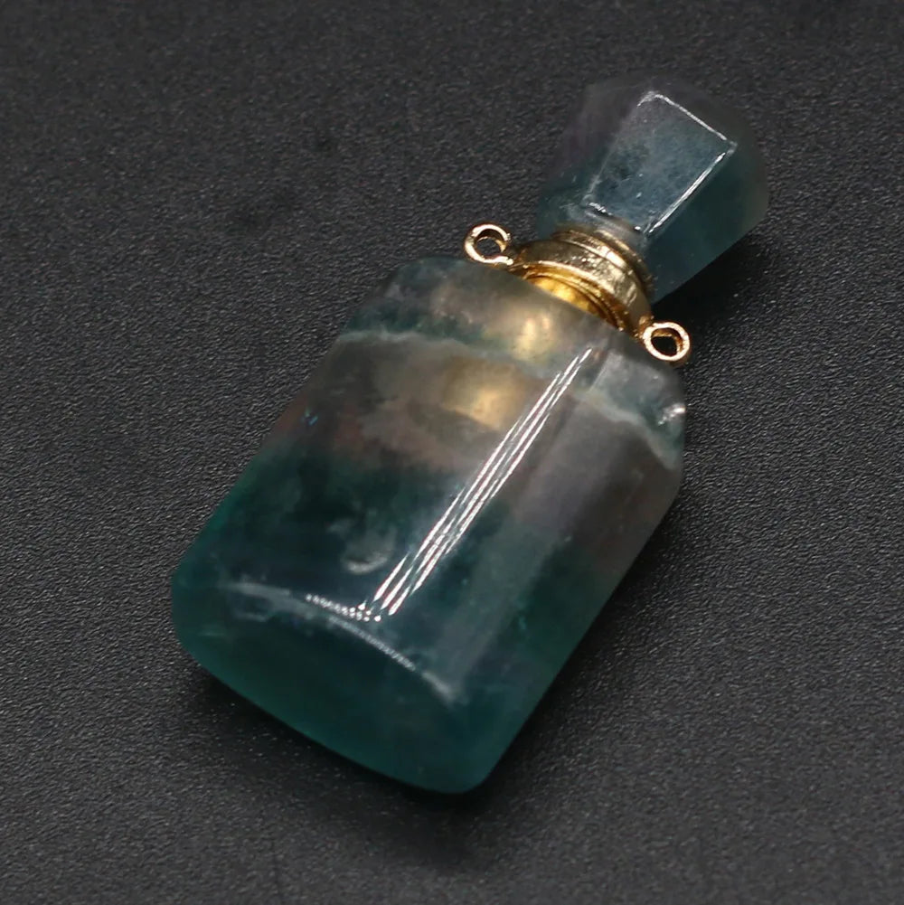 Hongzhuo Hot Selling bulk crystal fluorite perfume bottle aroma essence oil bottle pendant jewelry