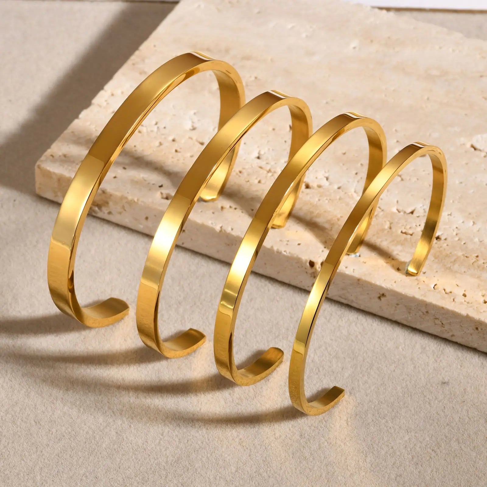5mm Wholesale Custom Engrave Stainless Steel Expandable Open Cuff Bangle Non Tarnish 18k Gold Plated Cuff Men Bracelet Bangle