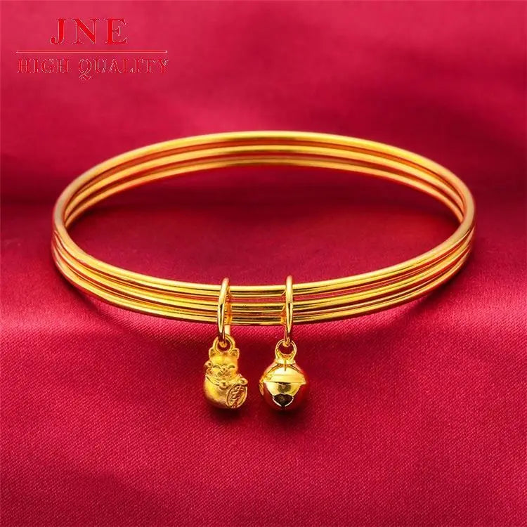 24K Gold Coil Lotus Sansheng Lucky Cat Iii Bracelet Internet Celebrity Ancient Same Style Alluvial Gold Bracelet