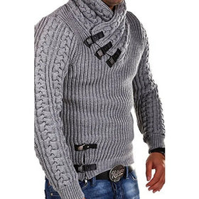 Clearance Sales Autumn Winter Men Clothing Casual Stand Collar Pullovers Solid Color Thick Sweater