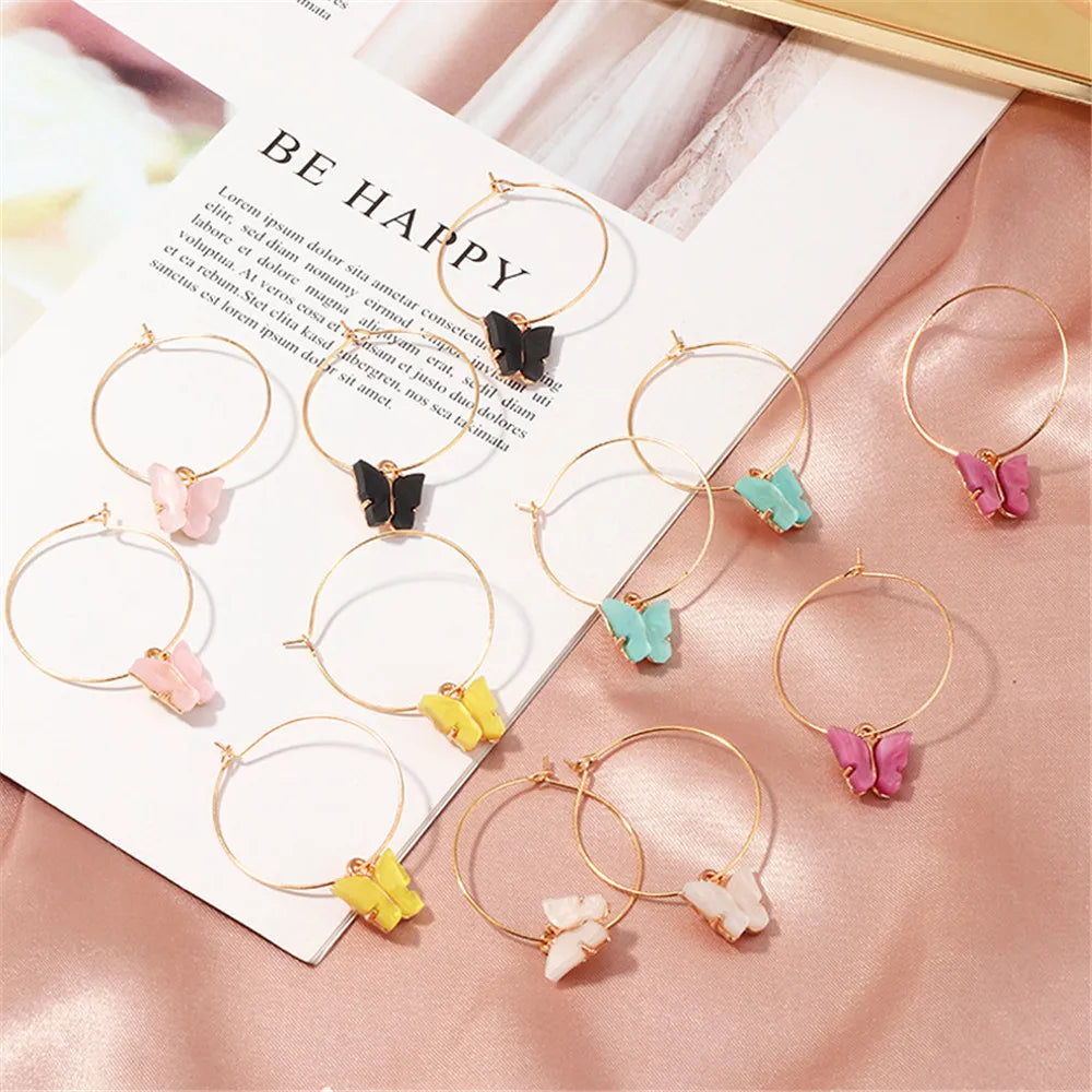 Large Circle Butterfly Earrings  Colorful Acrylic Butterfly Earrings for Women Girls Teen Girls Charm Hoop Earrings
