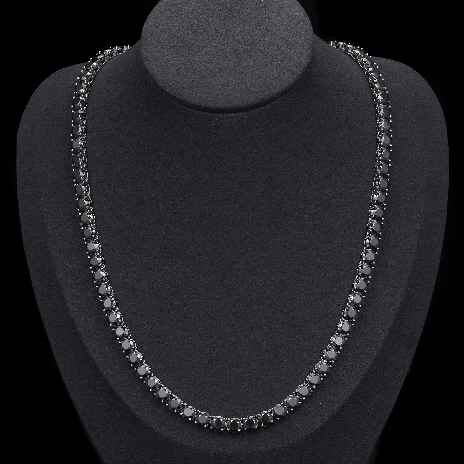 New Trendy Custom 5mm 925 Sterling Silver Black VVS Moissanite Diamond Clustered Tennis Chain Necklace for Men Women
