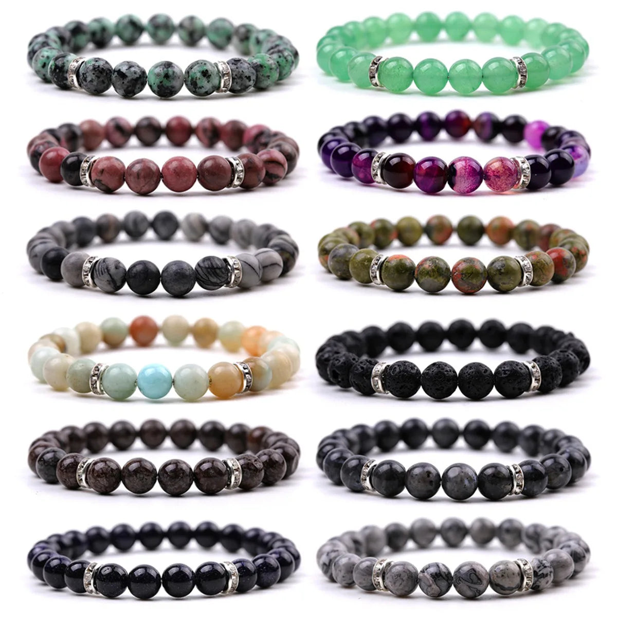 Wholesale  8MM Stone Beads Simple Elastic Bracelet Crystal Agate Bead Bracelet Metal Accessory Vintage Unisex Bracelet Daily Use