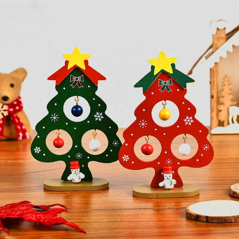 Small Wooden Christmas Tree Decoration DIY Toys for Children Mini Tabletop Table Christmas Gift