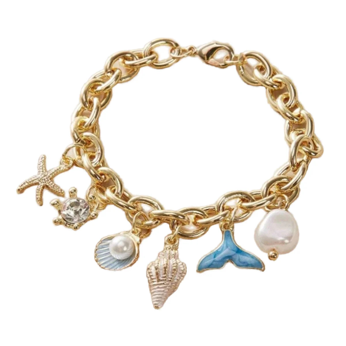 Women's Fashion Gold Plated Alloy Bracelet Versatile Senior Temperament Adjustable Starfish Conch Fishtail Shell Ocean Chain