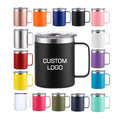 Eco-friendly 12oz 14oz 16oz Double Wall Vacuum Stainless Steel Travel Cup Camping Tumbler Insulated Coffee Mug with Handle