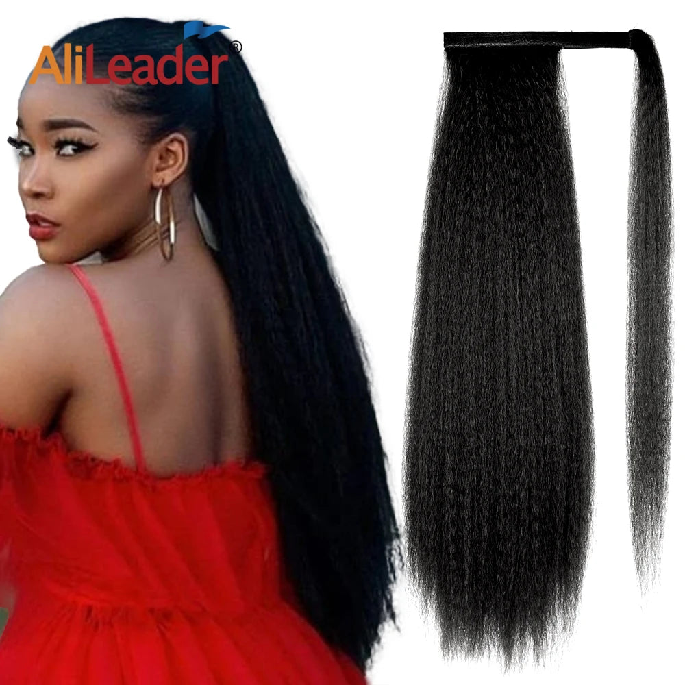 AliLeader Afro Yaki Straight Ponytail Thick Soft Curly Synthetic Hair Ponytail for Women