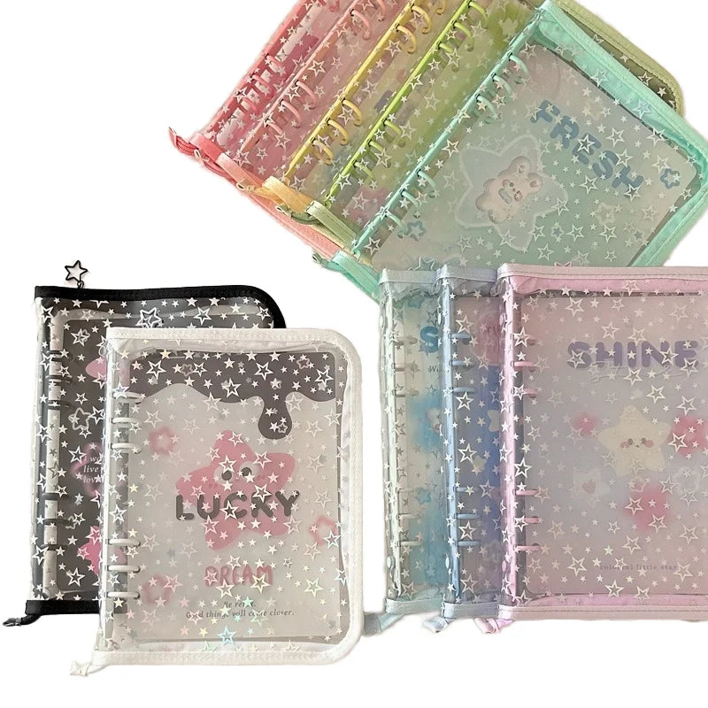 Cartoon Stars PVC Binder Notebook 6-Holes Loose-leaf A5 Kawaii Notebooks Transparent Hardcover Organizer