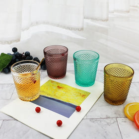 Jesenbol Hot Sale Vintage Amber Embossed Star Pattern 250ml Reusable Dishwasher Safe Tumbler for Parties & Weddings