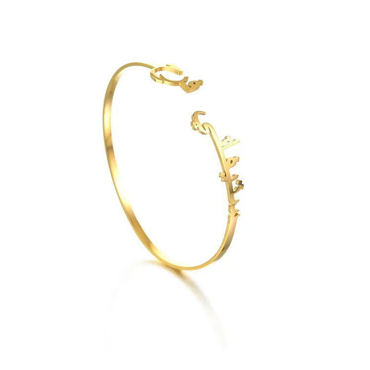Custom Name DIY Fashion Bangle Stainless Steel Adjustable Opening 18K Gold Plated Bracelet