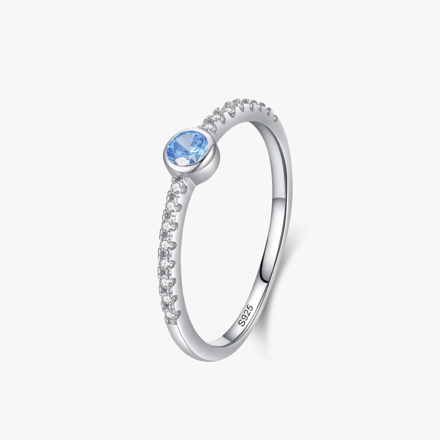 Ailmay 925 Sterling Silver Luxury Sparkling Blue Cubic Zirconia Stackable Rings for Women Romantic Wedding Statement Jewelry