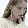 Wholesale Fashion Za Jewelry Gold Plated Imitation Pearl Flower Drop Earrings Metal New Design Custom Leaf Dangling Earrings