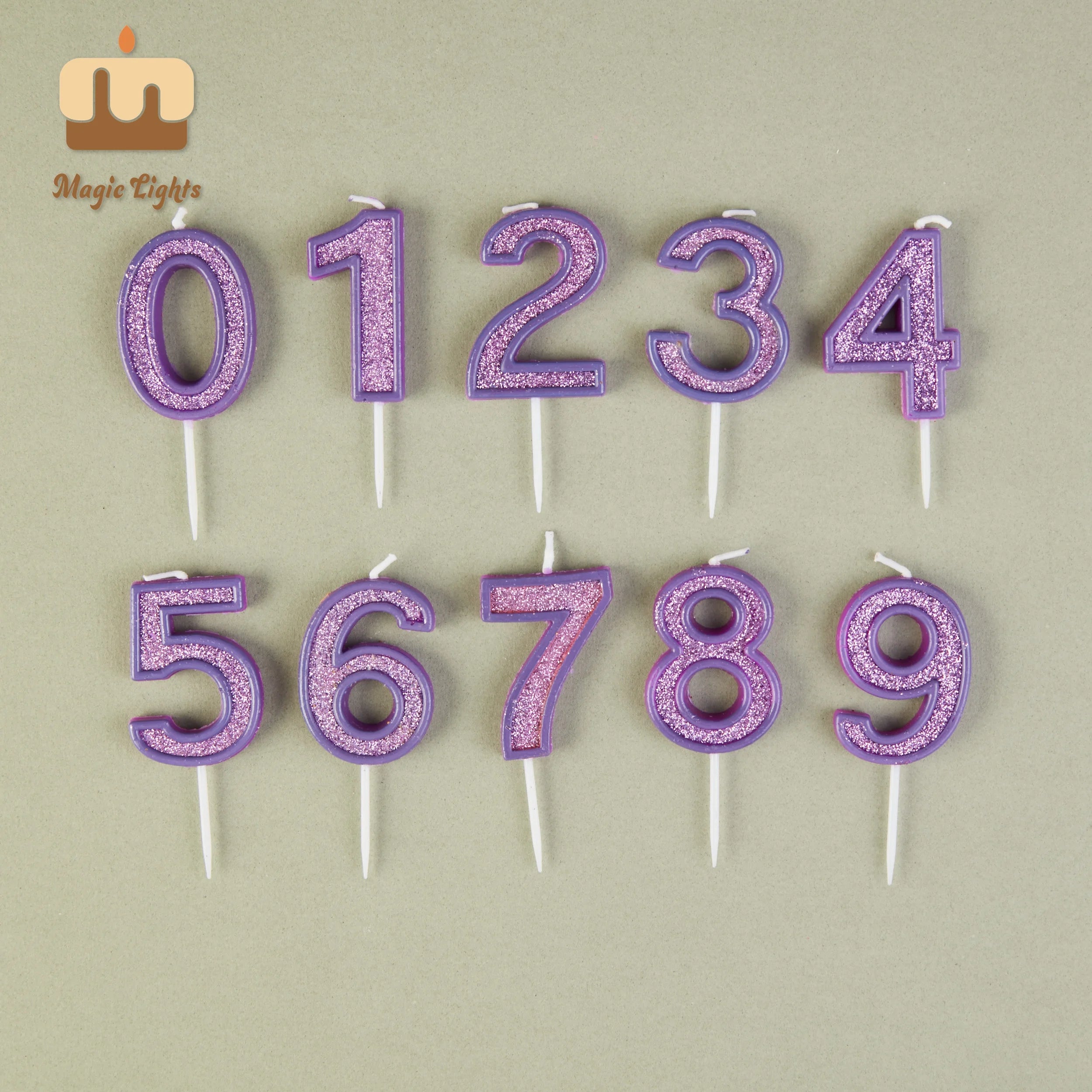 Custom Design Wholesale Glitter Purple 0-9 Birthday Cake Number Candles for Party Wedding Easter New Year Bars-Handmade