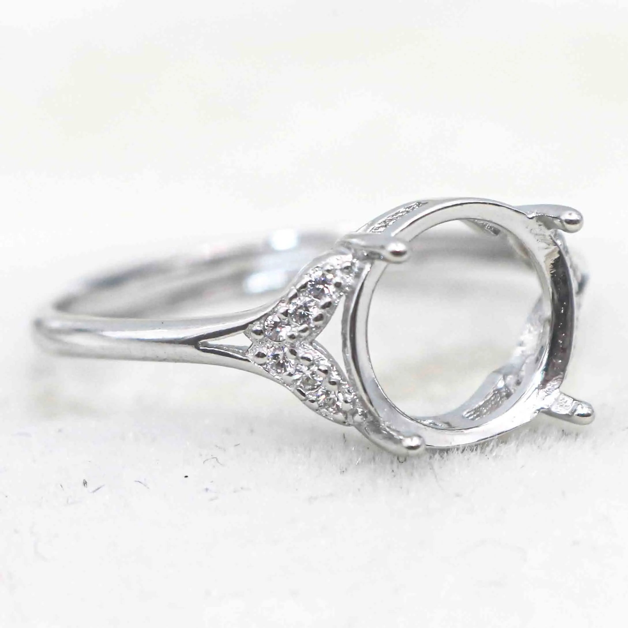 Sterling Silver 9*9mm Semi Mount Ring Empty Frame Blank Support Claw Setting S925 Base Holder Without Center Stone for DIY Inlay