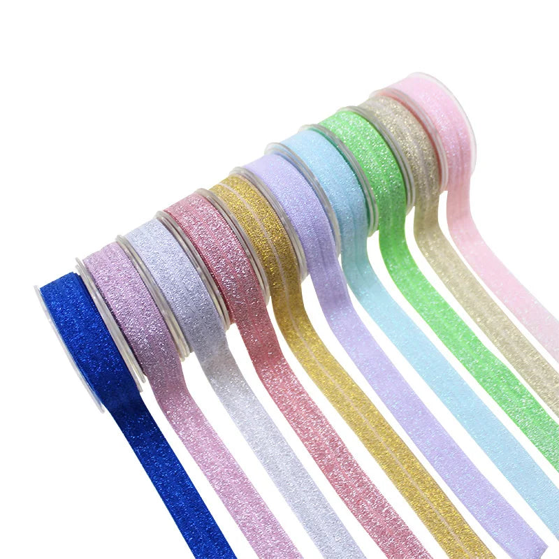 Good Quality 5/8" FOE Shiny Glitter Fold Over Elastic Spandex/Polyester Ribbon Webbing Headband for Hair & Garment Accessories