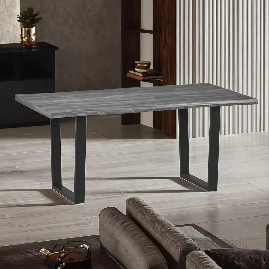 Modern White Wooden Metal Black Leg Panel Wood Style for Home Furniture  Dining Table