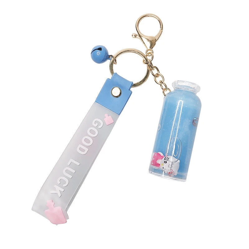 Cartoon Cat Liquid Milk Bottle Keychain Hot Selling Acrylic Bottle Pendant Keyring Personalised Quicksand Floating Key Chain