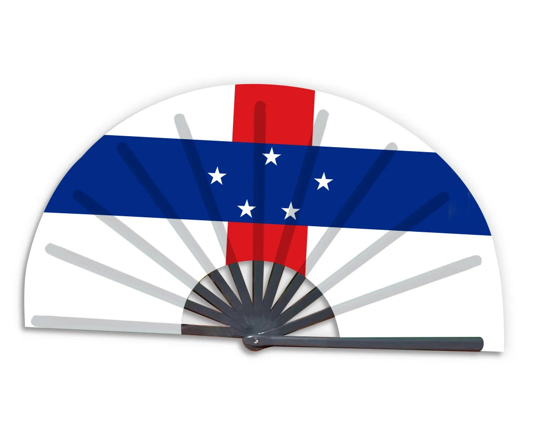 2022 Wholesale Custom Printed National Cuntry Flag Netherlands Antilles Folding Bamboo Hand Held Fan