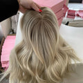 Russian Virgin Hair 180 Dentisty Balayage Blonde Hand Tied Toppers Pieces for Women Silk Hair Topper
