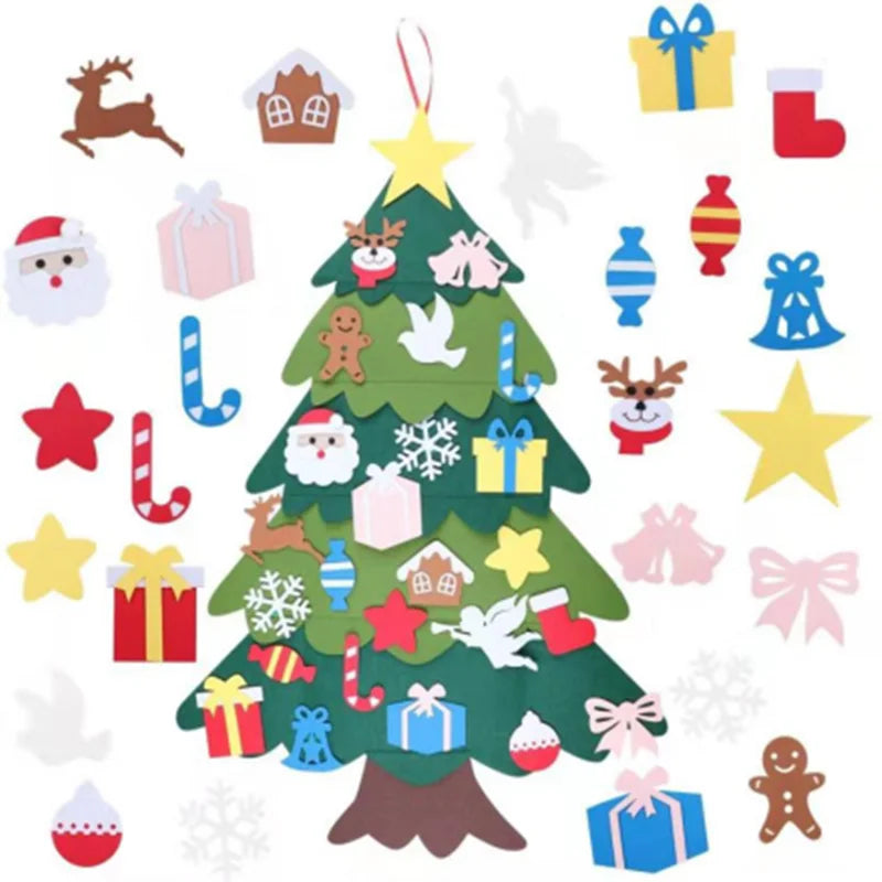 Felt Christmas Tree with 25 Pcs Ornaments Christmas Xmas Tree Wall DIY Hanging Felt Decoration for Kid Gift
