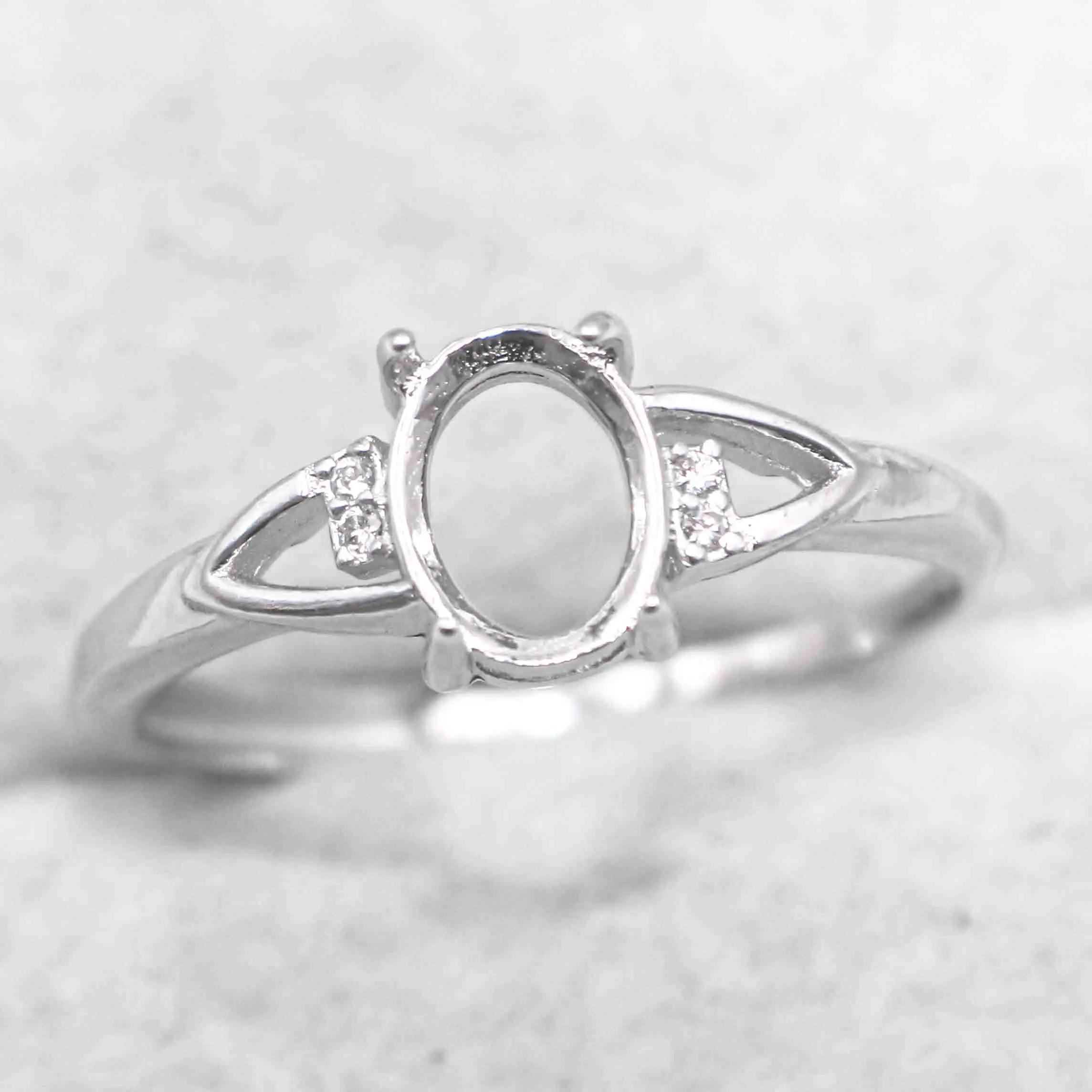Sterling Silver 6*8mm Semi Mount Ring Frame Empty Blank Support Claw Setting S925 Base Holder Without Center Stone for DIY Inlay