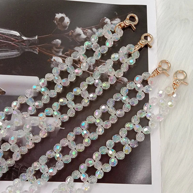 Meetee JMY-123 Hand Braided Resin Strap Handbags Colorful String Crossbody Pearl Bag Chain Pearl Buckle Plate Resin Accessories