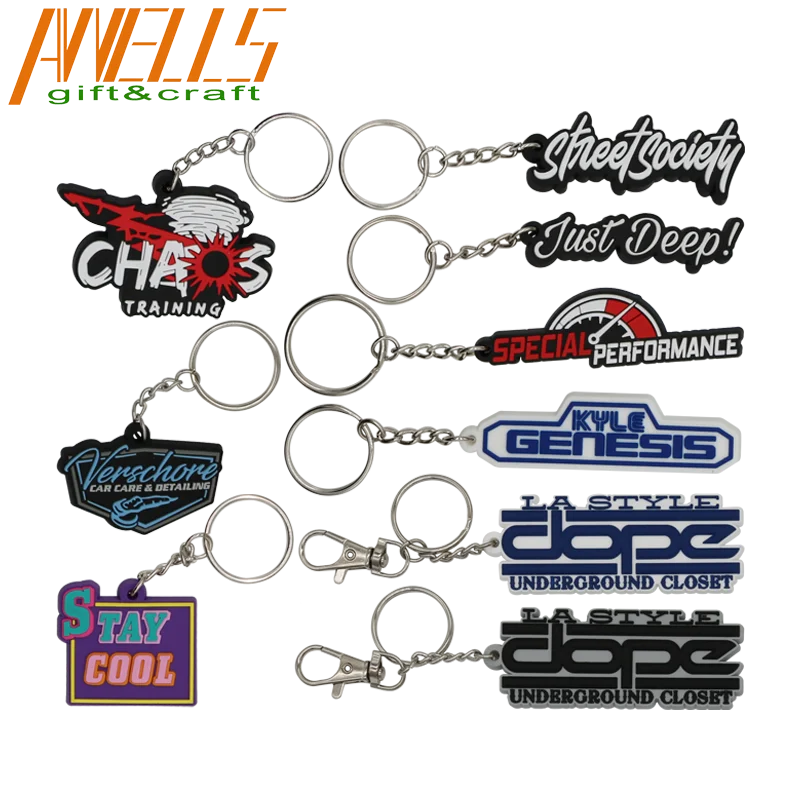 Custom Logo Branded 3D/2D Letterpress Printed PVC Soft Rubber Keychain Keyring Advertising Promotional Gift Keychains