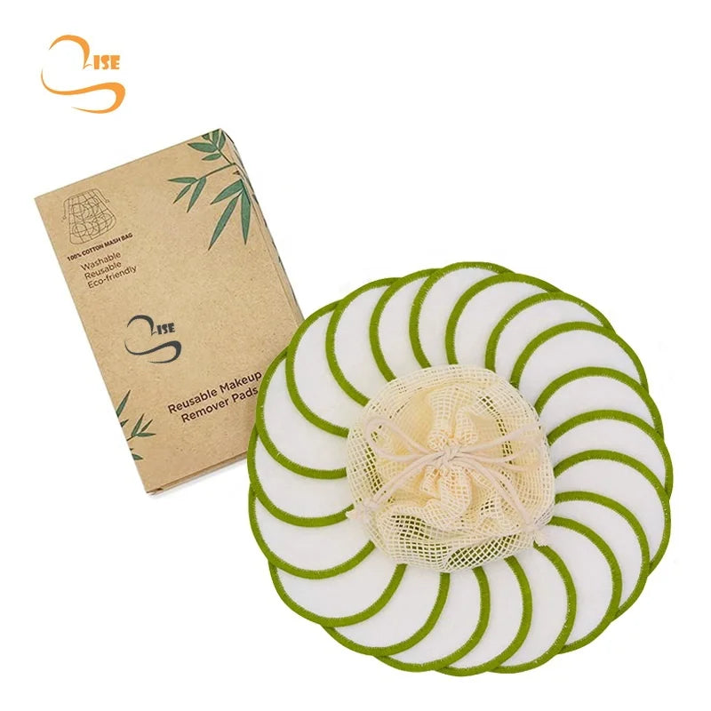 Eco-friendly 3.15" Round Bamboo Terry Face Cleansing Pads Organic Laundry Bag Soft Facial Wipes Makeup Remover