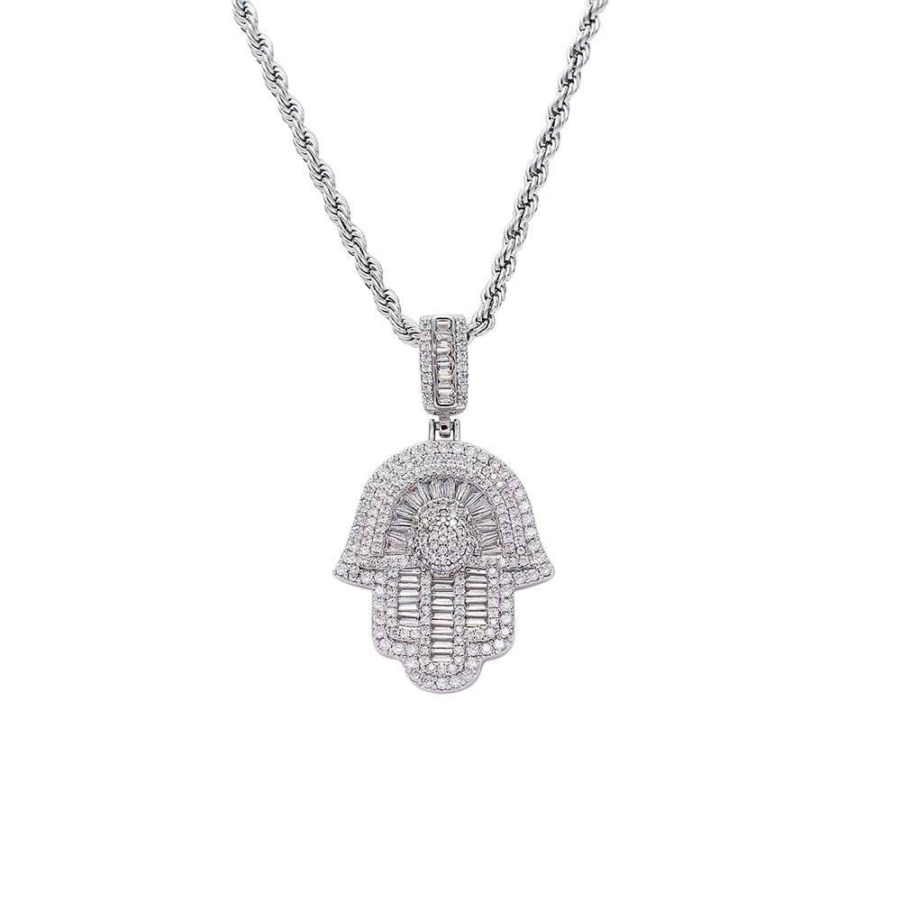 CN244 Men Brass Setting CZ  Pendant Iced Out Cubic Zircon Necklace Hip Hop Gift Jewelry Bling Bling