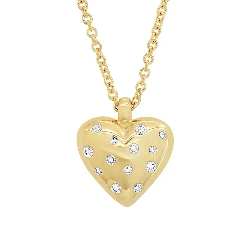 Gemnel Delicate 925 Silver 18k Yellow Gold Small Reversible Diamond Heart Necklace Set Lover Gift
