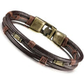 European American Personalized Retro Multi Layer Braided Brown Wax Cord Leather Buckle Bracelet for Men