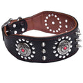 Durable Luxury Cowhide Dog Collar Rivet Decoration Anti-Bite Natural Leather Spiked Design Solid Pattern Buckle Closure Jeweled