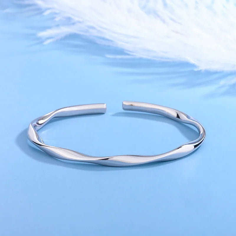 G2428 Wholesale 999 Sterling Silver Cuff Bracelet Minimalist Mobius Bangle Couple Fine Jewelry Bracelets & Bangles