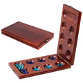 Mancala Board Game Set with Colorful Glass Stones Folding Rubber Wood Educational and Fun Playing
