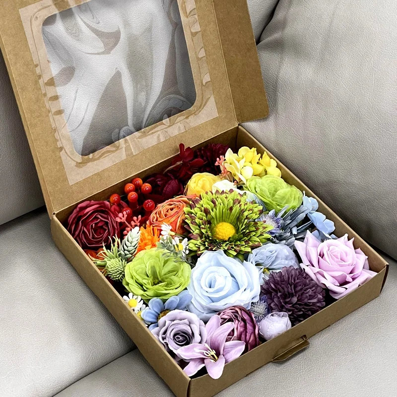 Artificial Flowers Mother's Day Gift Boxes Leaf Roses Peony Dahlia Wedding Diy Bouquets Artificial Flower With Stems