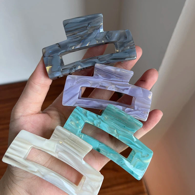 Popular Girls Claw Hair Clip Colorful Marble Block Design Made of Acetate