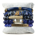 Fashion 5pcs Handmade Jewelry Natural Stone Crystal Glass Acrylic Pipe Bracelet Alloy Letter Piece  Stack Bracelet Set