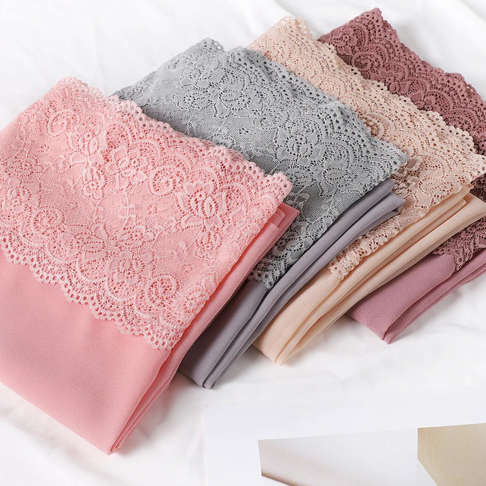 Women's Long Chiffon Hijab with Lace Decoration Luxury Islamic Headband Fashion Accessories Wholesale Wraps Shawls