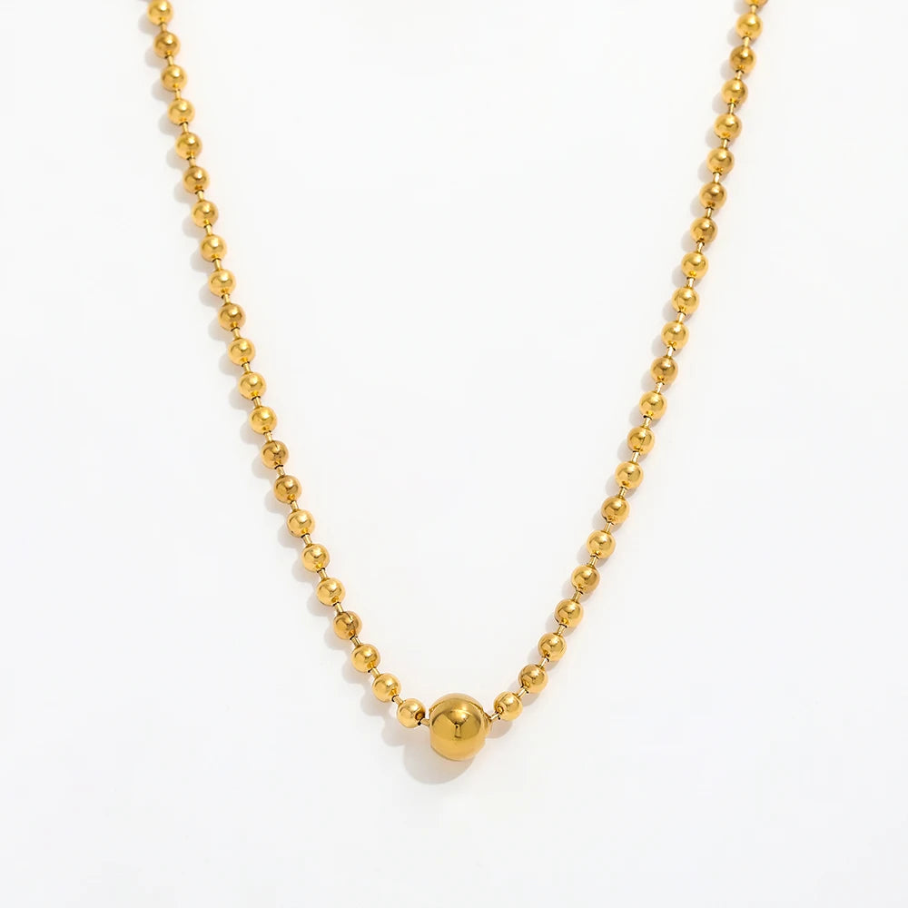 Simple 18K Gold Plated Dainty Beads String Stainless Steel Bead Pendant Necklace Tarnish Free & Waterproof  Dainty Necklace
