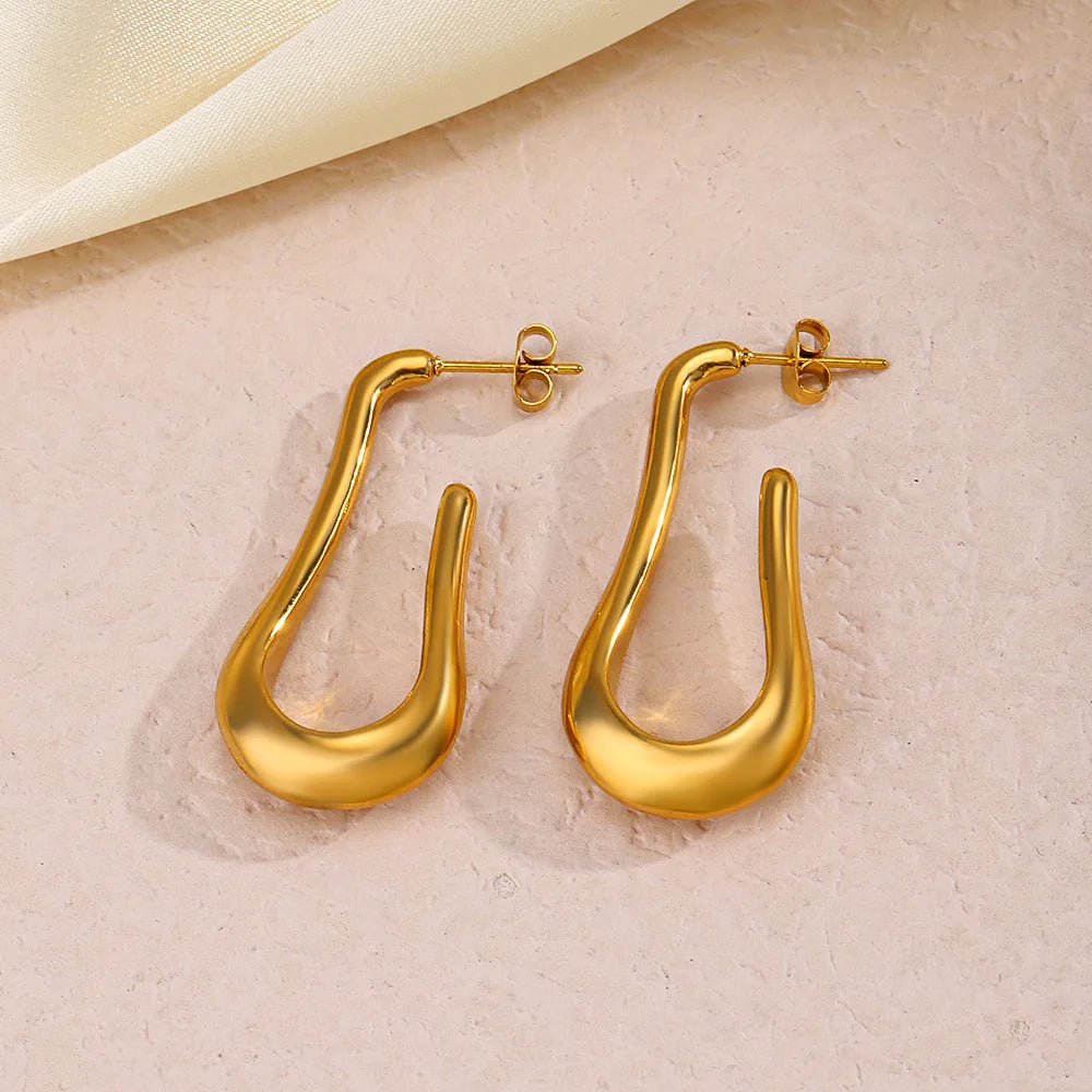 Hypoallergenic 18k Gold Plated Stainless Steel Irregular Water Drop Earrings Women Hoop Earrings