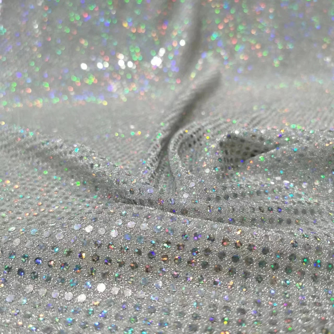 New Clothing Fabric With Silver Wire Punching 3mm Round Laser Plain Sequins 1.5m Lace Fabric MF117