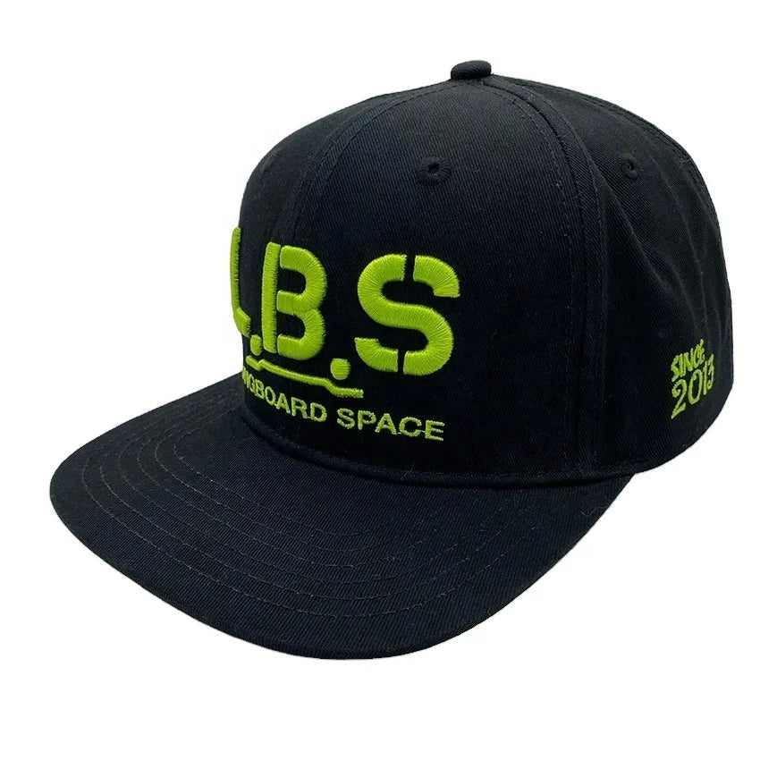 High Quality Unisex 6-Panel 100% Acrylic Street Style Snap Back Caps Custom 3D Embroidery Black