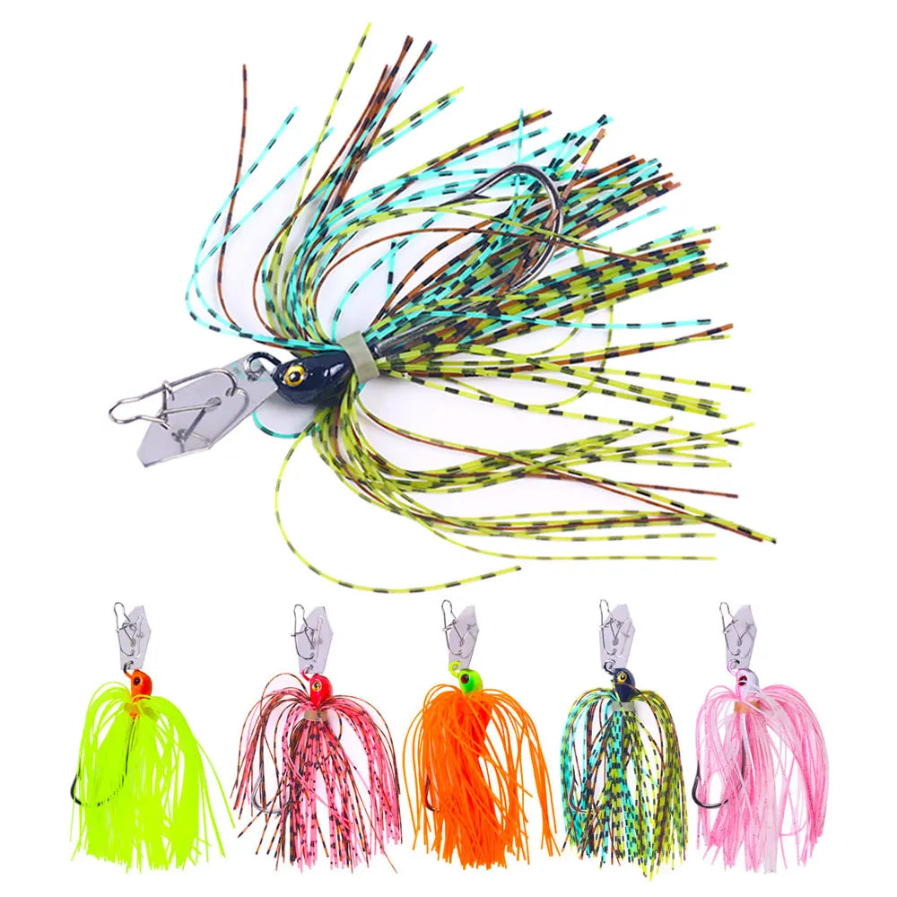 Wholesale SB052 8cm 11.4g Metal Buzz Spinner Baits Spoon Fishing Lures with Silicone Rubber Skirts