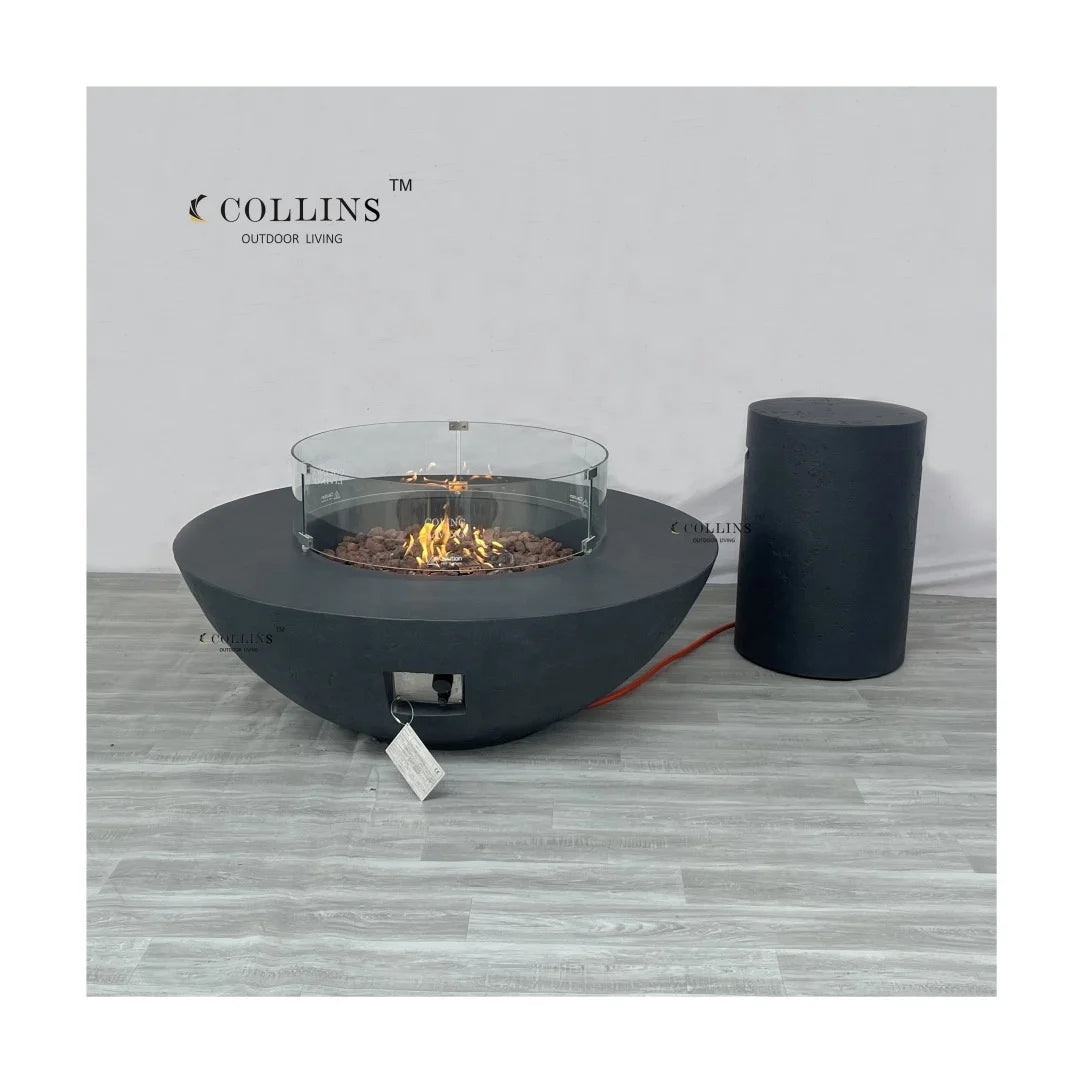 COLINGLIVING COLG001-18 Modern Lightweight GRC Concrete Propane Gas Fire Bowl 65000 BTUs Portable Design Fire Glass Smokeless